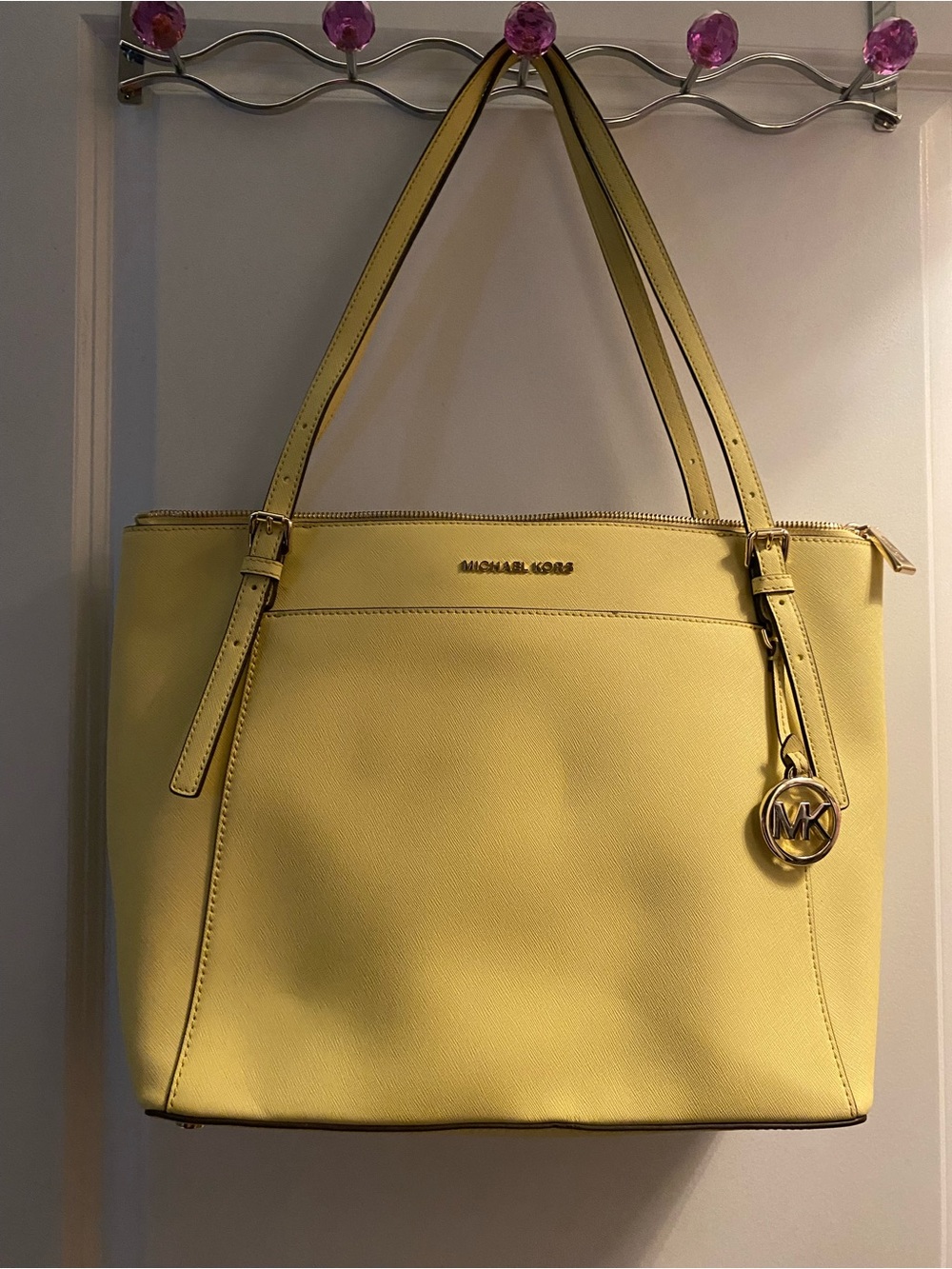 Michael Kors Yellow Leather Saffiano Tote with Logo Charm